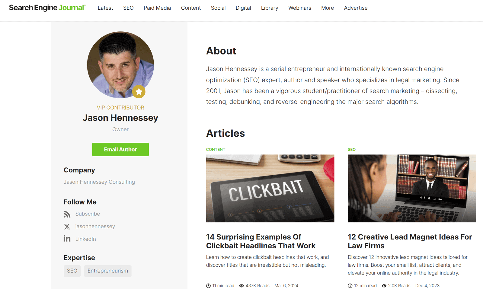 author pages , real websites