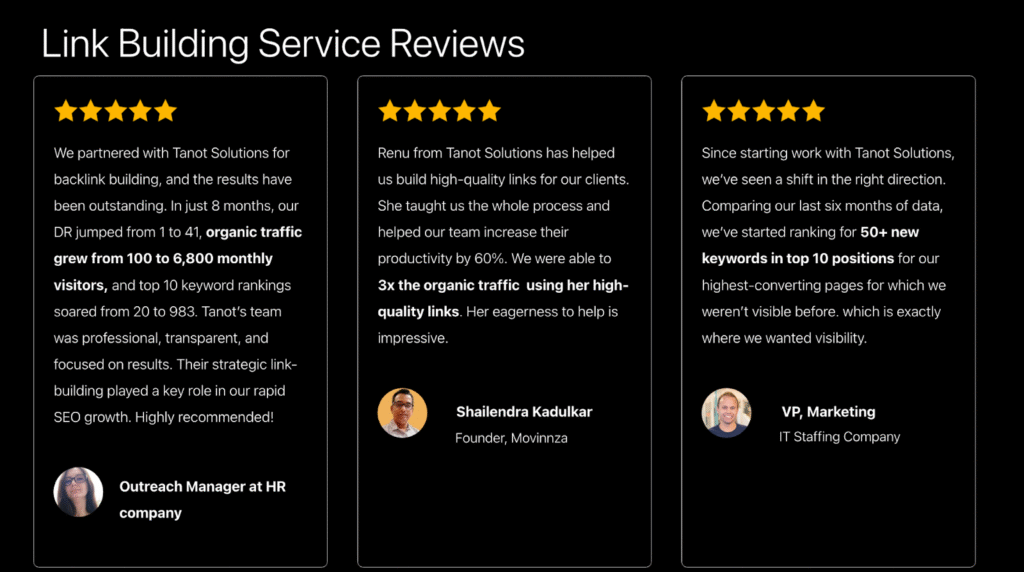 reviews for tanot solutions’ link-building services