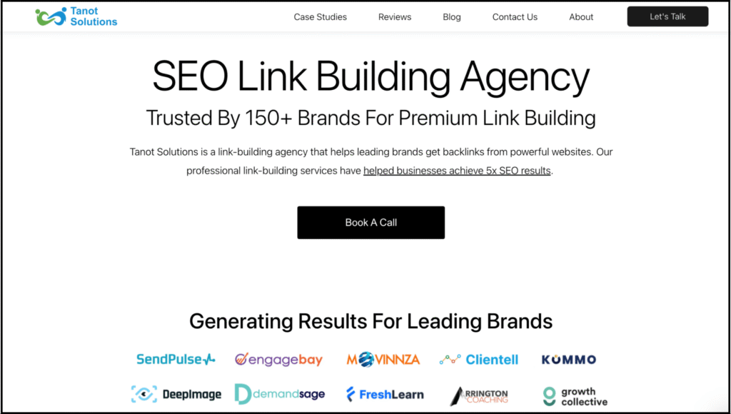 homepage of tanot link-building services