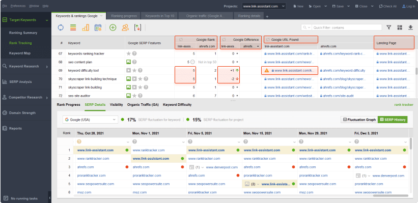 Competition rank tracking and SERP history