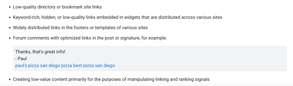 examples of low-quality SEO links with a forum comment spam link example.