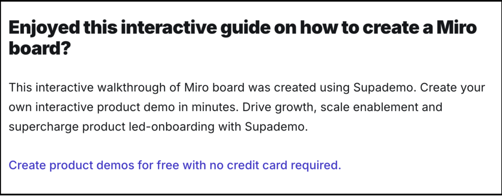 supademo blog showing how the product is integrated into a guide titled 'How to create a Miro board