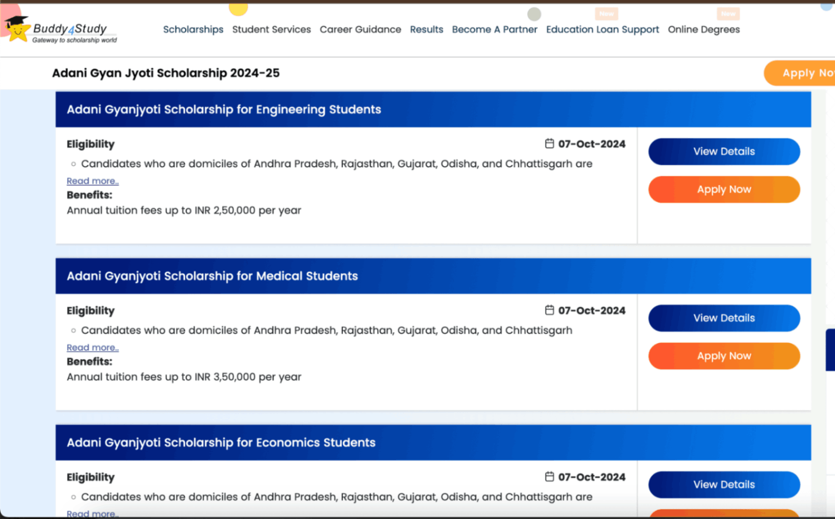 Scholarship pages driving traffic and authority to Adani Gyanjyoti