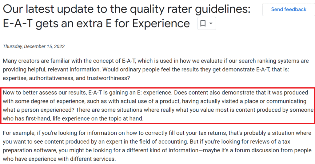 Google’s latest E-E-A-T guidelines