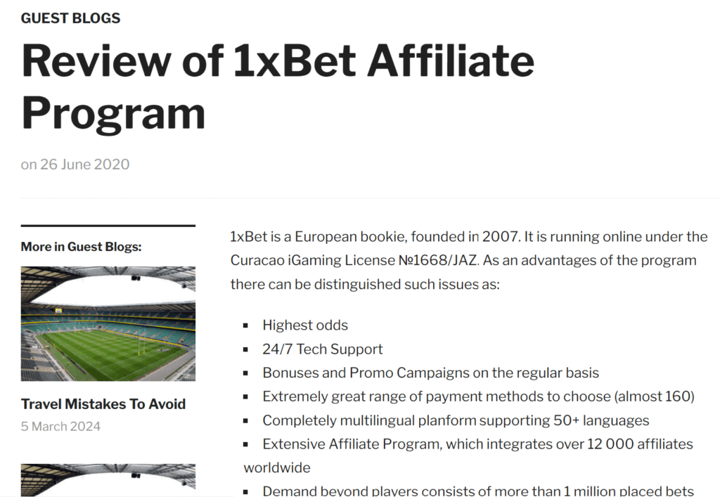 Promotional opportunities in gambling guest posts