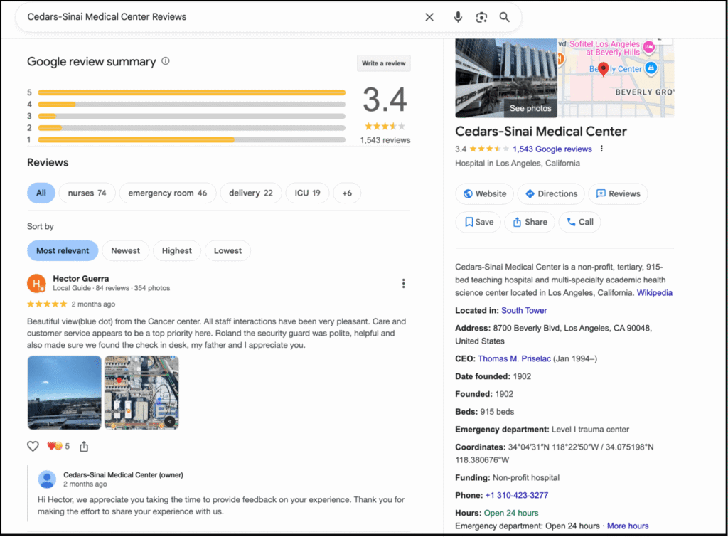 cedars-sinai google reviews