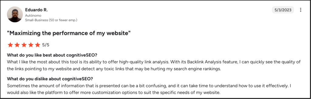 cognitiveseo customer review testimonial