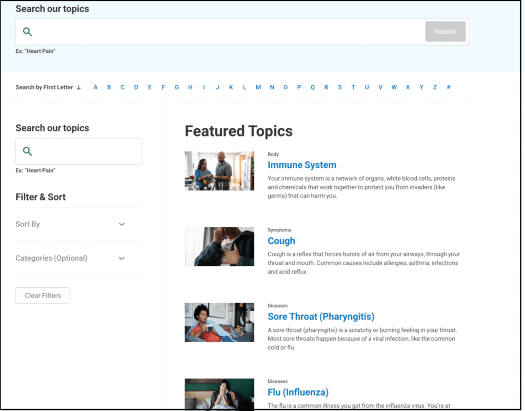 health topics search page