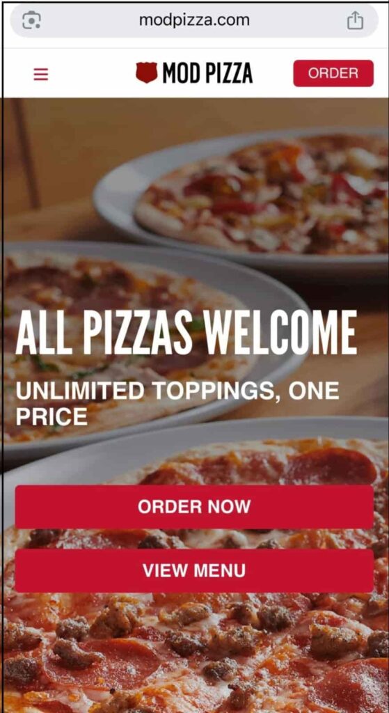 mod pizza mobile homepage