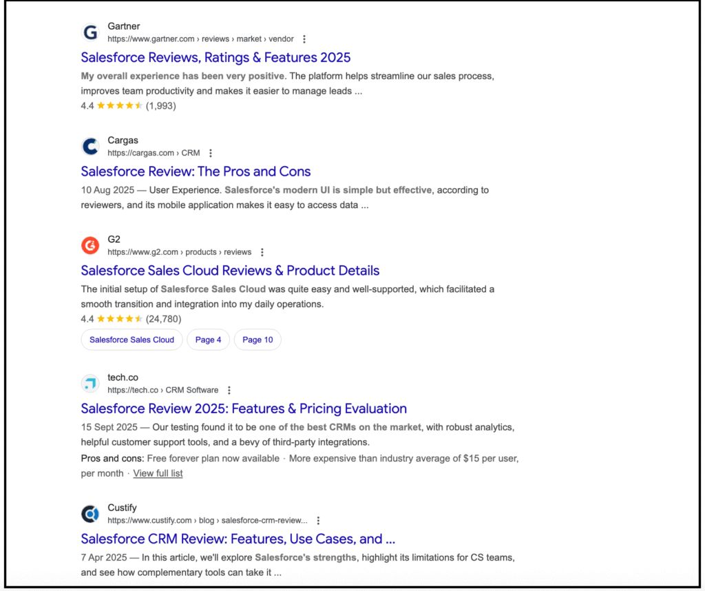 salesforce review search results