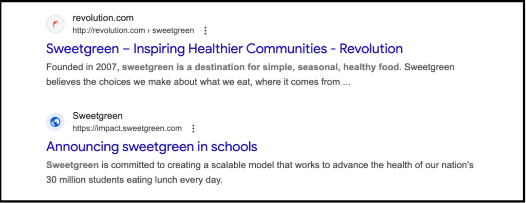 sweetgreen serp results