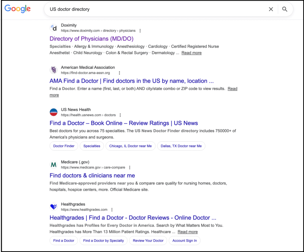 us doctor directory results