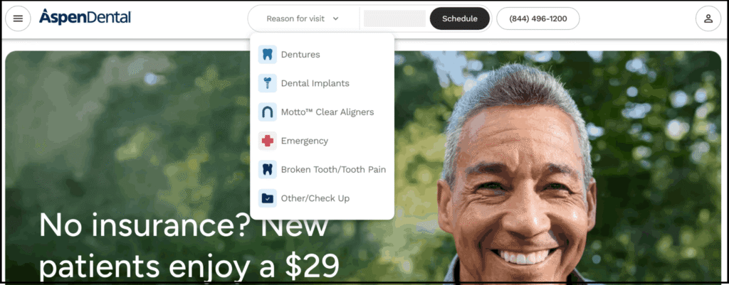 aspen dental scheduling menu