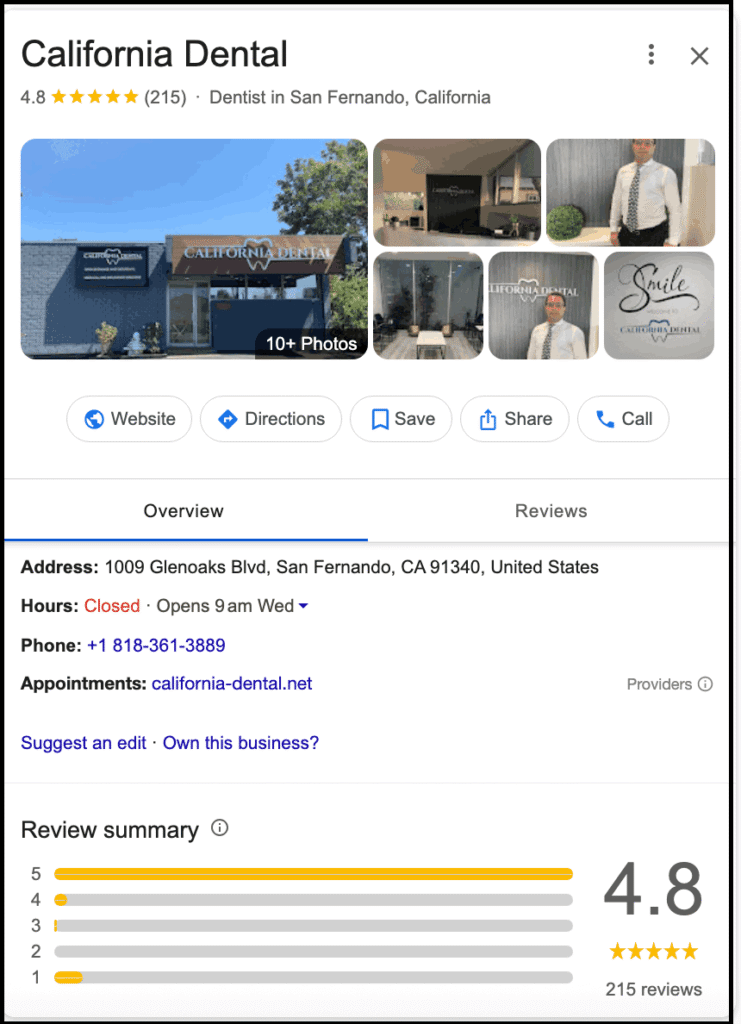 california dental listing