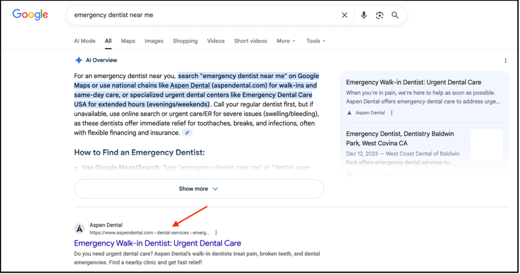 google emergency dentist results