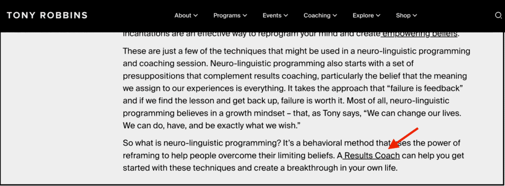 Internal linking from an educational article to a coaching service page