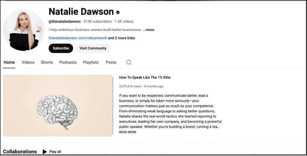 natalie dawson youtube channel homepage