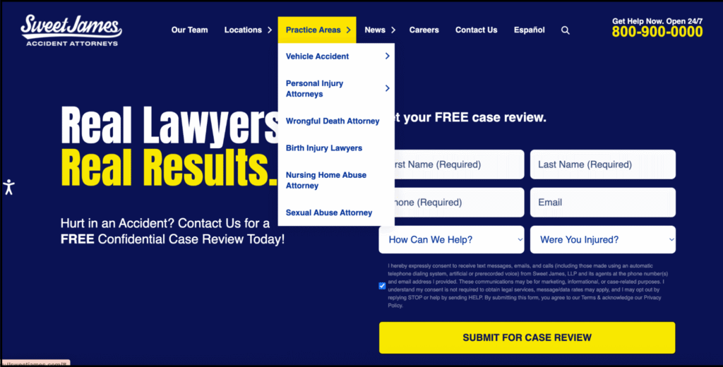 accident lawyer website homepage