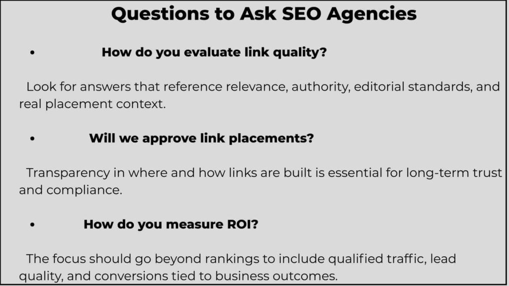 seo agency questions list