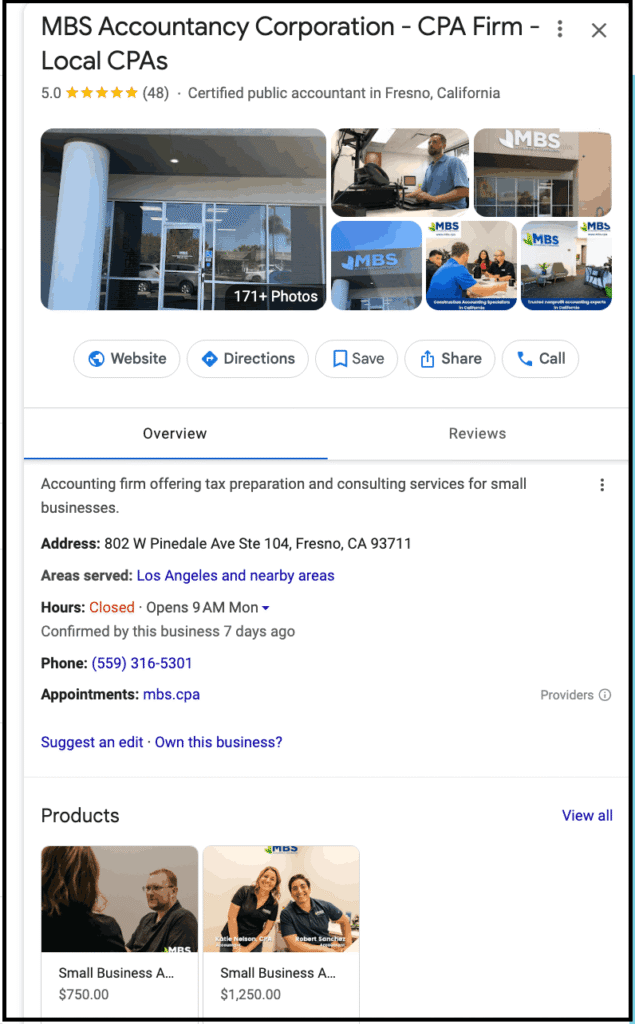cpa firm google listing
