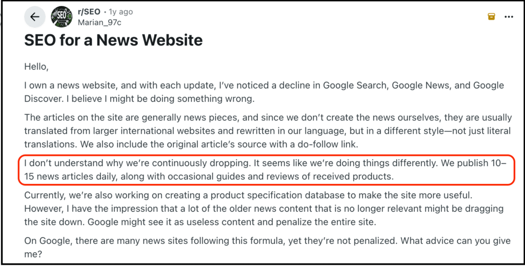 news website seo issue