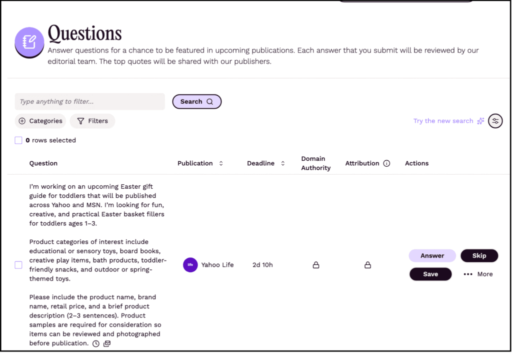 haro questions dashboard interface