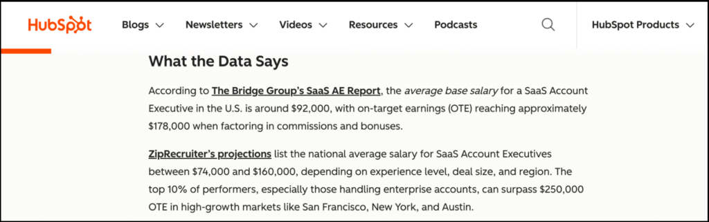 hubspot salary data section
