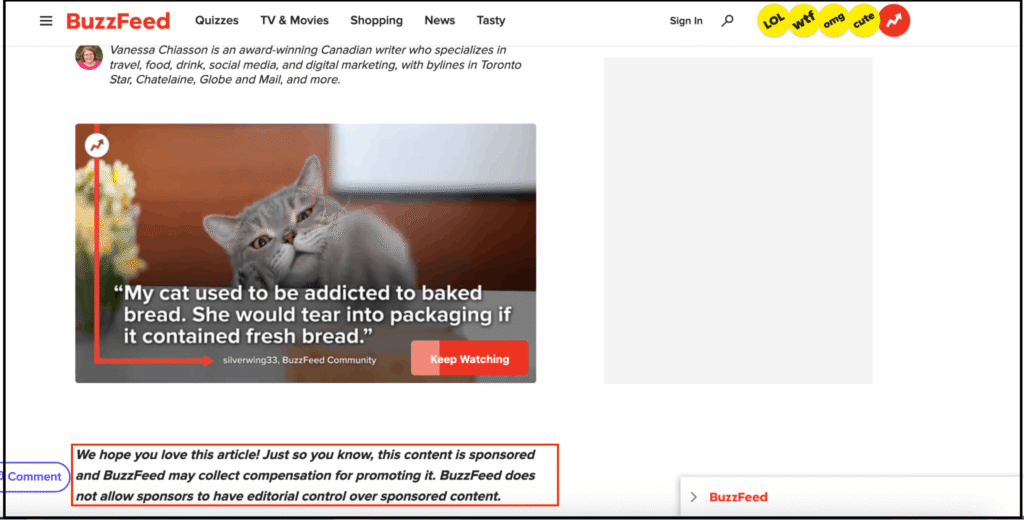 sponsored content disclosure example