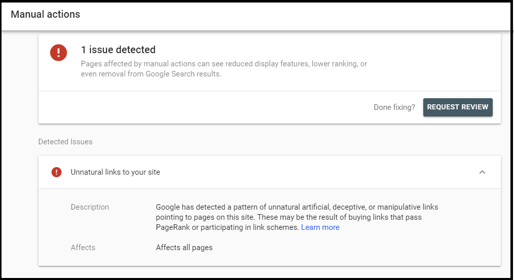 google penalty alert warning on website traffic