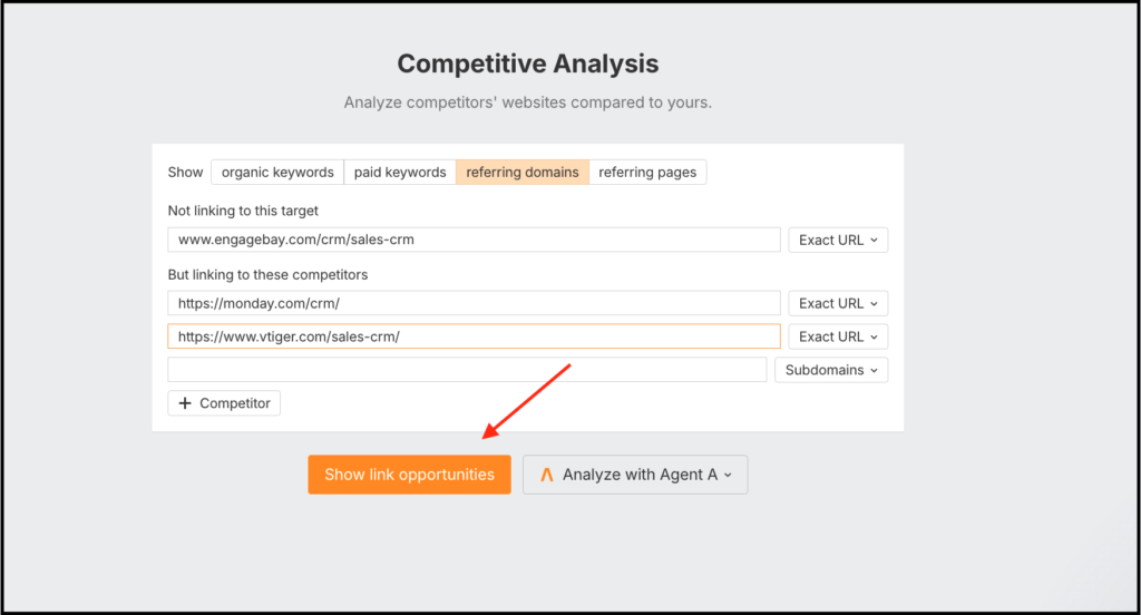 competitive analysis interface
